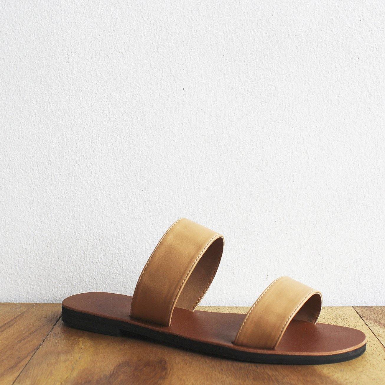 Tan double strap discount sandals